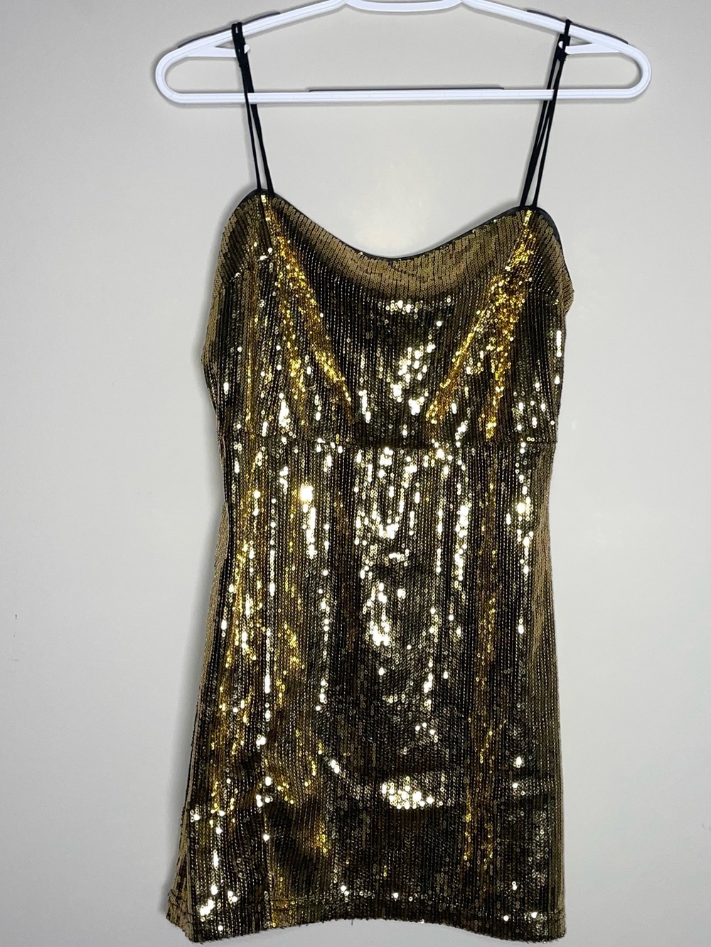 Urban Outfitters M Gold Sequin Mini Dress Back Zip Holiday Club Party